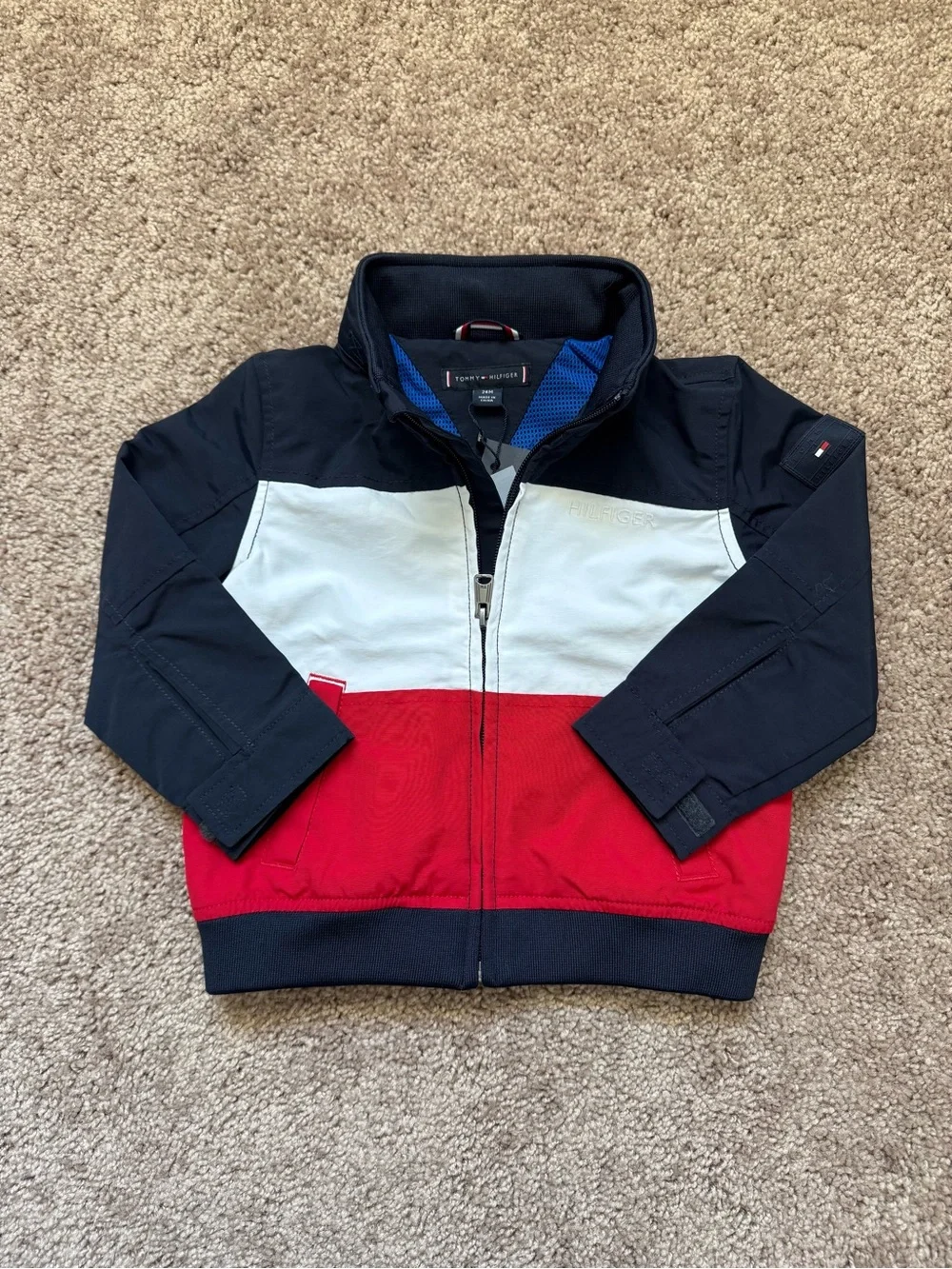 Tommy Hilfiger Colorblock Hooded Full Zip Windbreaker Jacket Navy Red White 24M